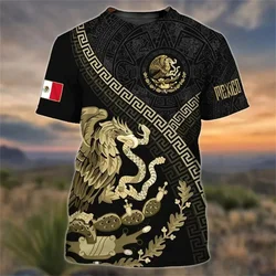 3D Printed Mexico Flag T-Shirt For Men Eagle Graphic T Shirts Summer Casual Streetwear Oversized Sports Tees Round Neck Tops