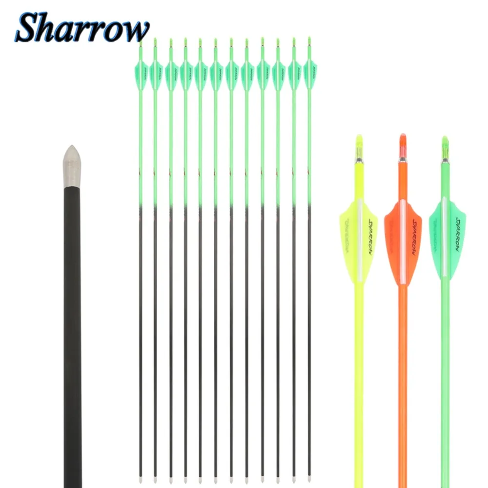 6/12pcs Archery Arrows 32inch Pure Carbon Arrow Shaft ID4.2mm Spine400-1000,2''Rubber Feather Bow Hunting Shooting Accessories