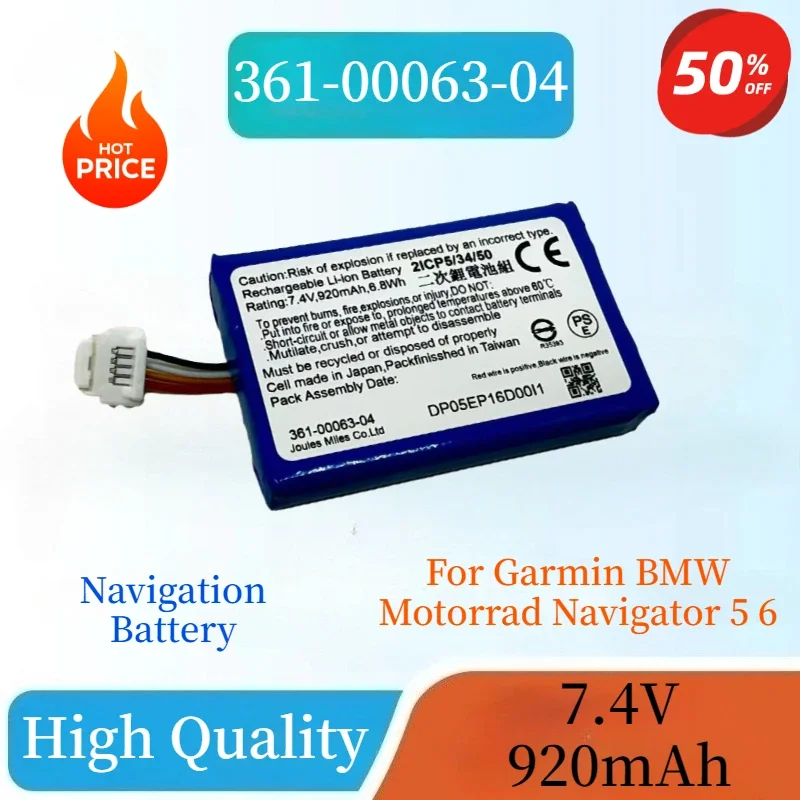 

Large Capacity Rechargeable Battery 940mAh for Garmin BMW Motorrad Navigator 5 6 361-00063-00 361-00063-04 Replacement Batteries