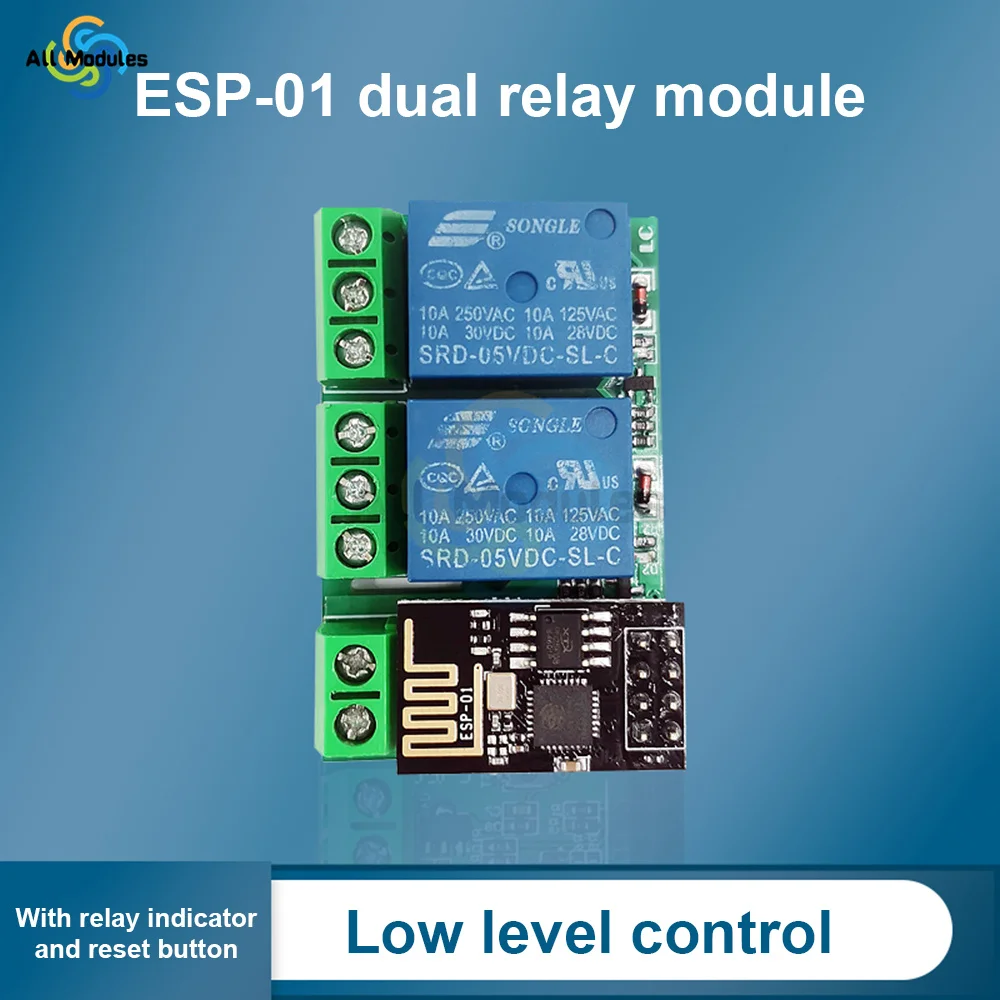 ESP8266 ESP-01/01S WIFI Relay Module Dual Channel DC5V With Relay Indicator and Reset Button 2 CH relay Boad Low Level Control