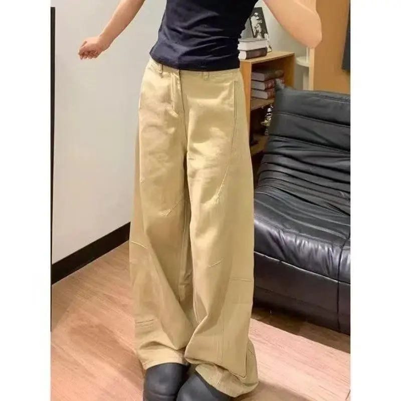 

High Waist Wide Leg Jeans Women's Retro American Vintage Khaki Color Knife Jeans Slimming Autumn Loose Fit Floor Length
