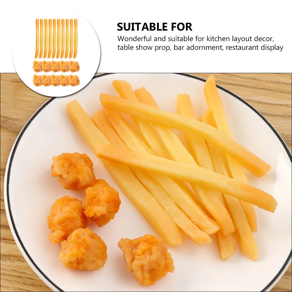 20 Pcs Snack Model Artificial French Fries Faux Toy Chicken Popcorn Food Simulation Pvc Kitchen