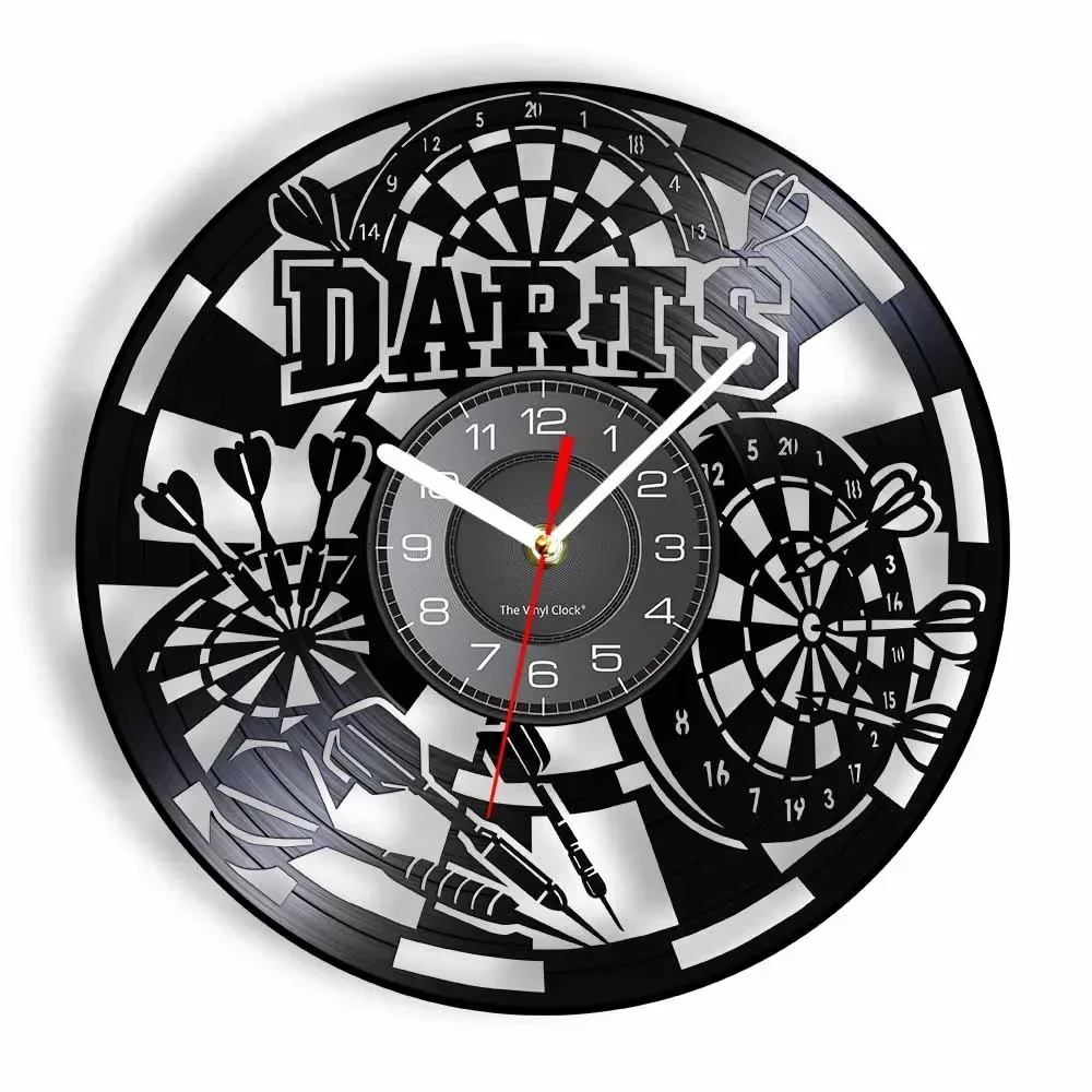 Darts Game Pub Vinyl Retro Record Wall Clock Man Cave Game Room Decoration Retro Timepiece Dart Board Bar Night Club Disk Crafts