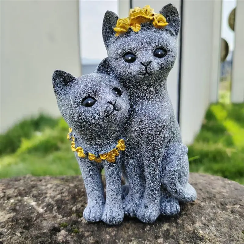 ABSE-Marble Color Ornaments Couple Cat Home Cabinet Outdoor Gardening Decoration Valentine's Day Resin Craft Ornaments
