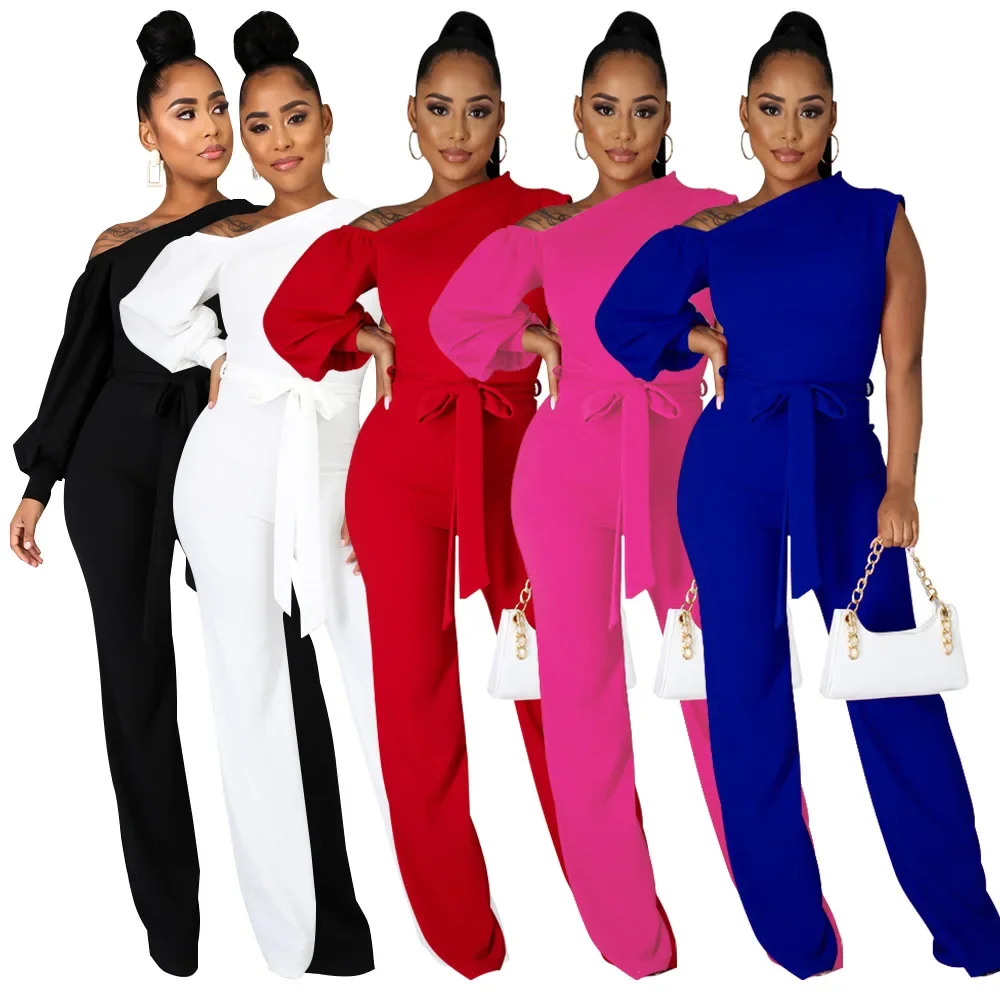 African Clothes for Women 2025 Spring African Long Sleeve Polyester Solid Color Long Jumpsuit Dashiki African Clothing Outfits