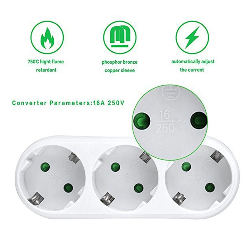 Electrical Sockets EU Multiple Plug Triple Wall Socket Adapter For European Standard 16A 250V Home Universal Power Plug Adapter