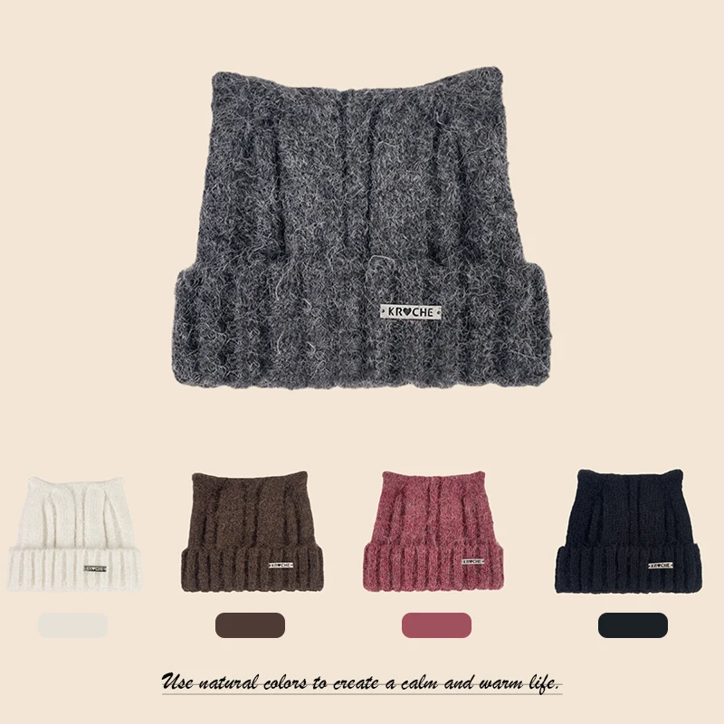 1 قطعة Y2k قبعات كروشيه صغيرة للنساء ، شتاء دافئ يندبروف قبعة جمجمة ريترو مع أذن القط ، مناسبة للعطلات والأنشطة الخارجية