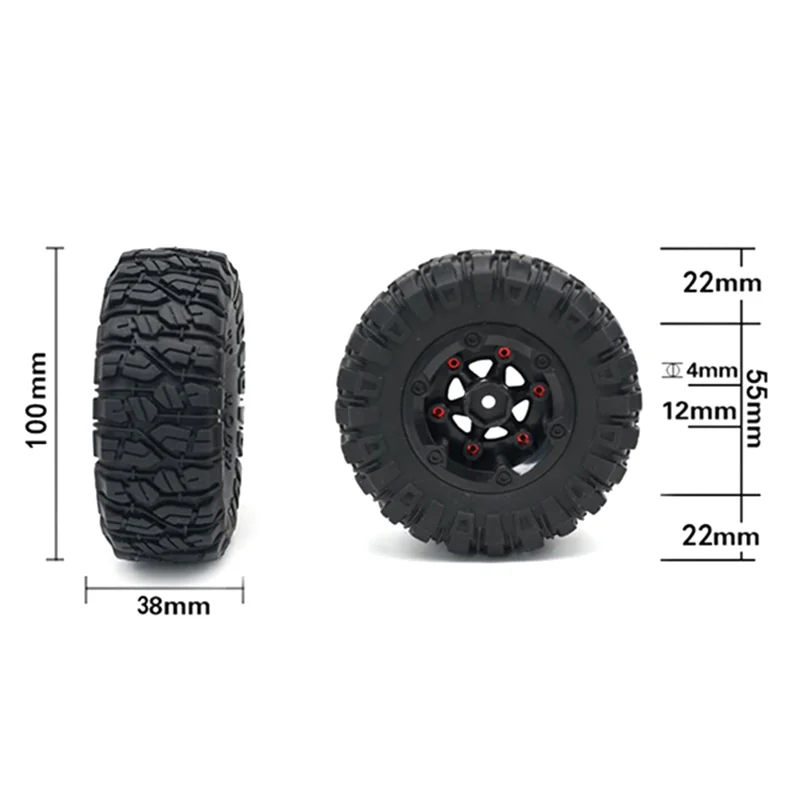 1:12 rc lkw crawler 100mm gummireifen reifen mit rad hex für wltoys 12428 12423 fy01 fy02 fy03