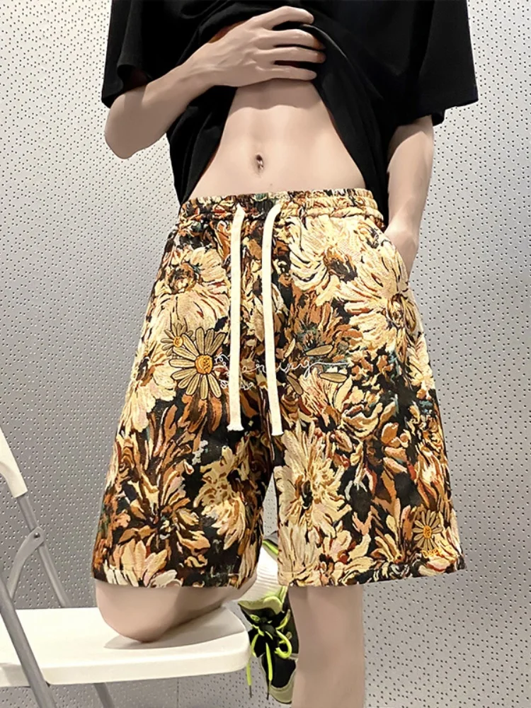 

Retro Baskeall orts Set Men's Summer Thin Beach Pants Loose Straight Five-Quarter American Casual orts Set Breathable