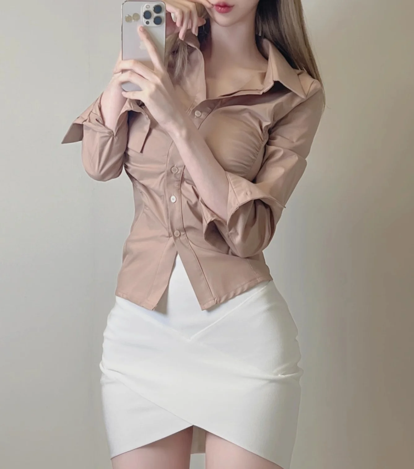 

Весна-Осень Dongdaemun, новая уличная плиссированная сексуальная длинная блузка с воротником-стойкой, сексуальная блузка с подсветкой, женская F...