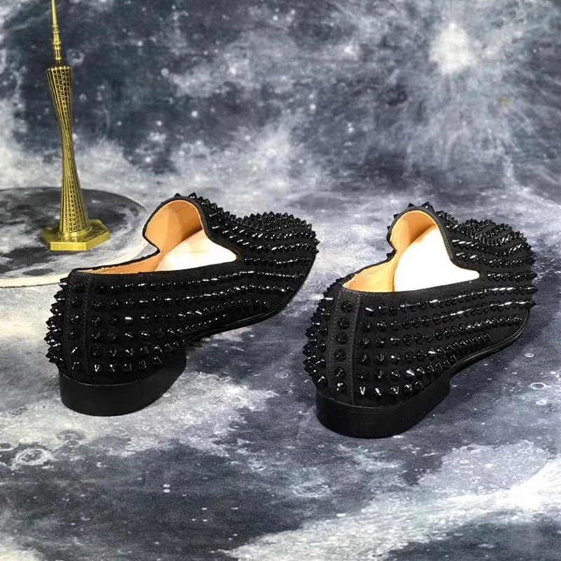 DYNJASONCGK Handmade Men Shoes Black Color 3 Styles Genuine Leather Men\'s Slip-On Loafers High quality Red Sole Rivet Decoration