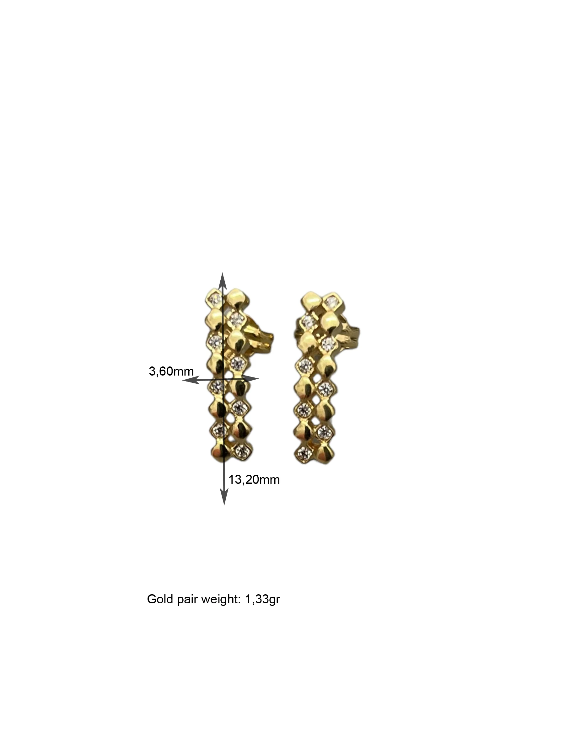 Huecos Raf Base Price for 9K Trendy Yellow Gold Earrings With a Geometric Beaded Design and Clear Stones for Women