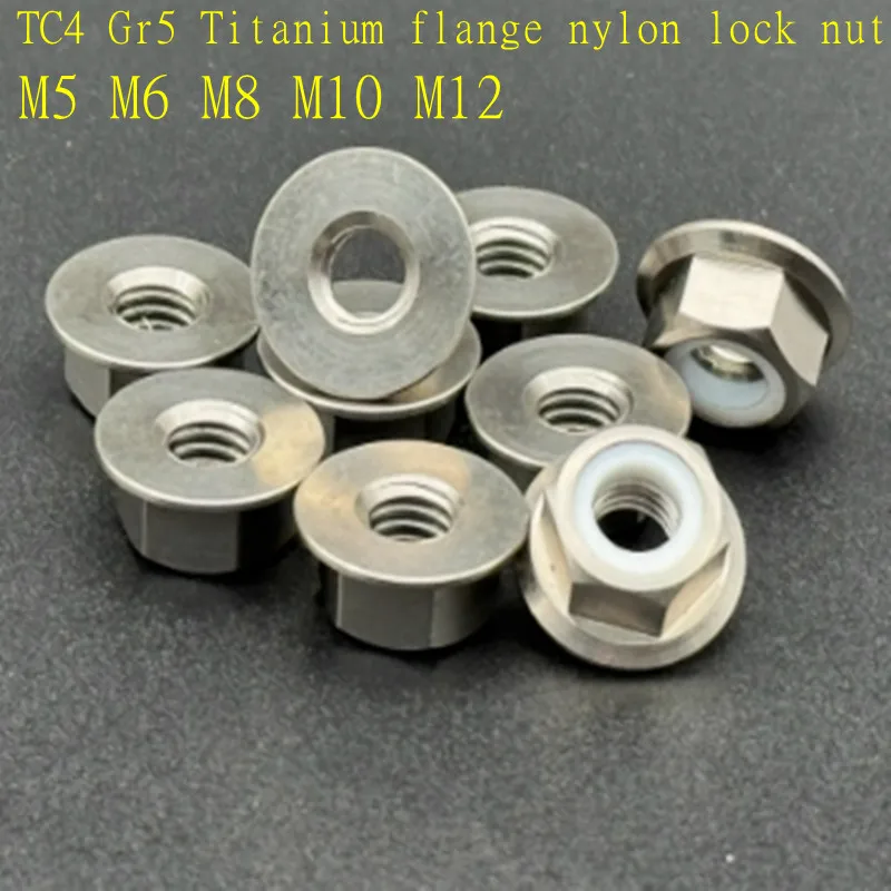 1pc  M5 M6 M8 M10 M12 TC4 Gr5 Titanium Alloy Flange nylon lock nut Insert Lock Nut Self-locking Nylock nut