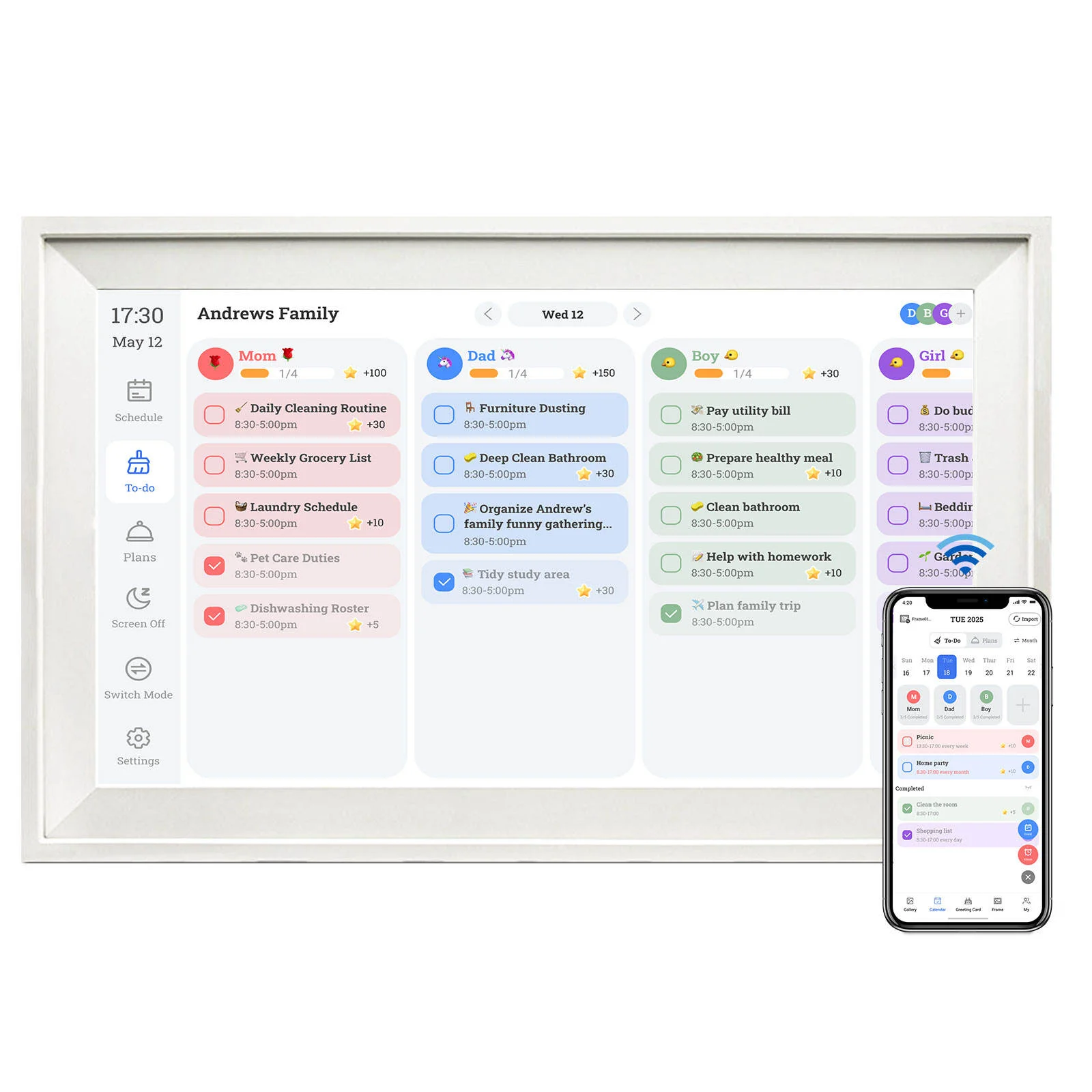 15.6 Inch WiFi Interactive Smart Photo Frame Video Playback Family Schedule Display Digital Calendar-Smart Touch Digital Photo