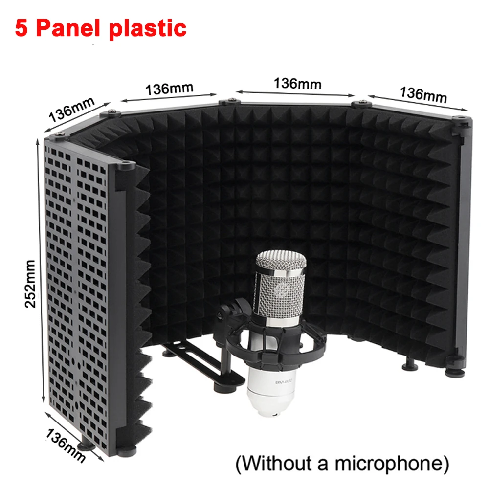 Schermo isolante per microfono schermo antivento a 5 pannelli pieghevole schiuma assorbente ad alta densità filettata da 3/8 "e 5/8" per registrazione/Live