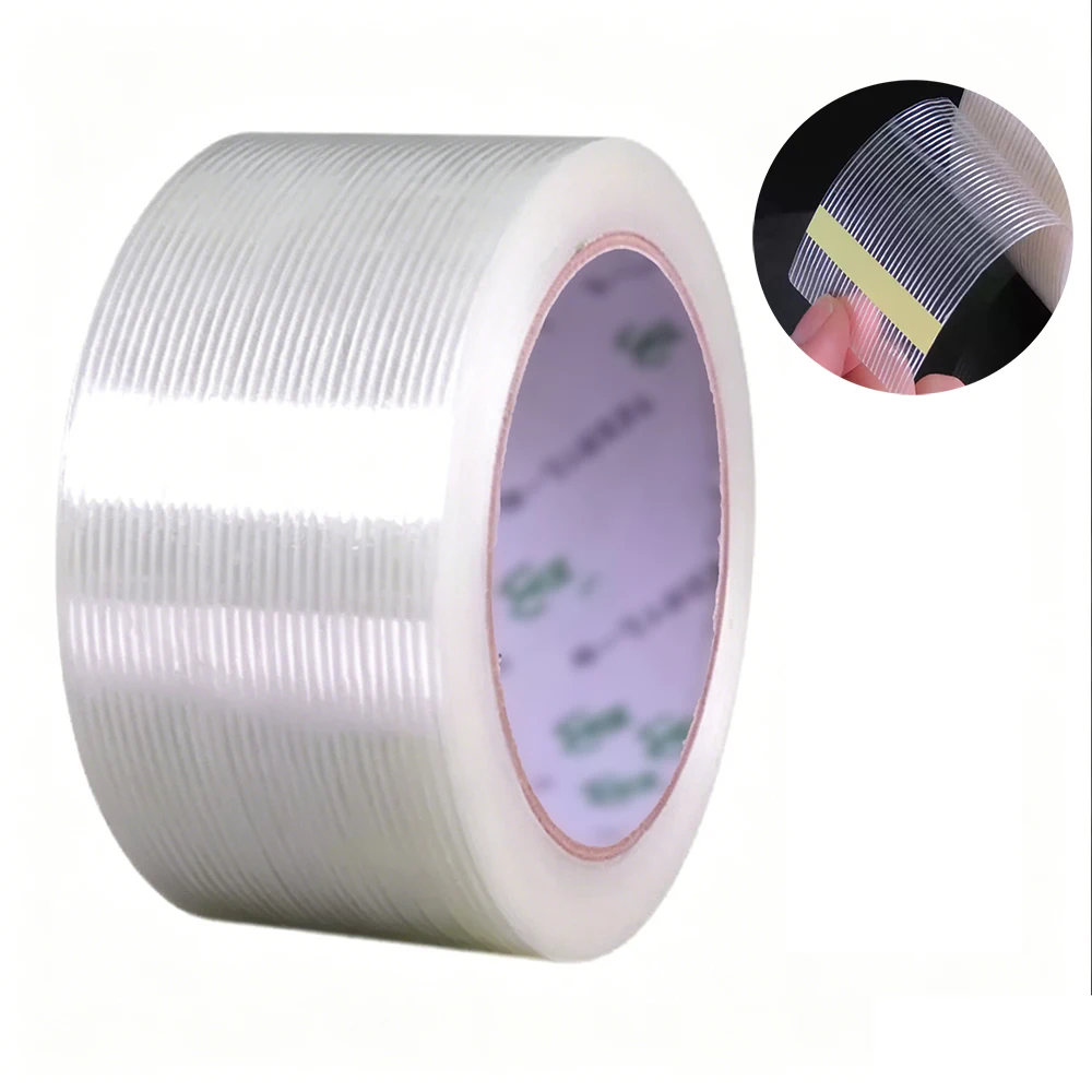 

Strong Filament Transparent Striped Fiber Electrical Fixed Glass Steel Plate Strapping Model Sealing Tape 25M
