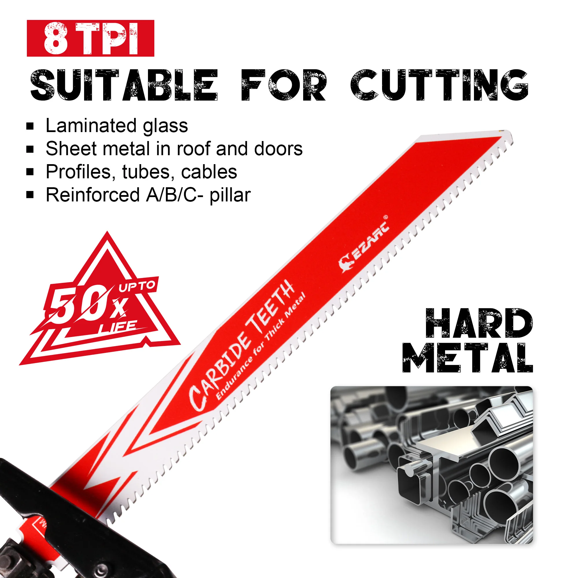 EZARC Resistencia de hoja de sierra recíproca de carburo de 150 mm para metal grueso, hierro fundido, acero de aleación, hojas de sierra resistentes de 6 pulgadas 8TPI