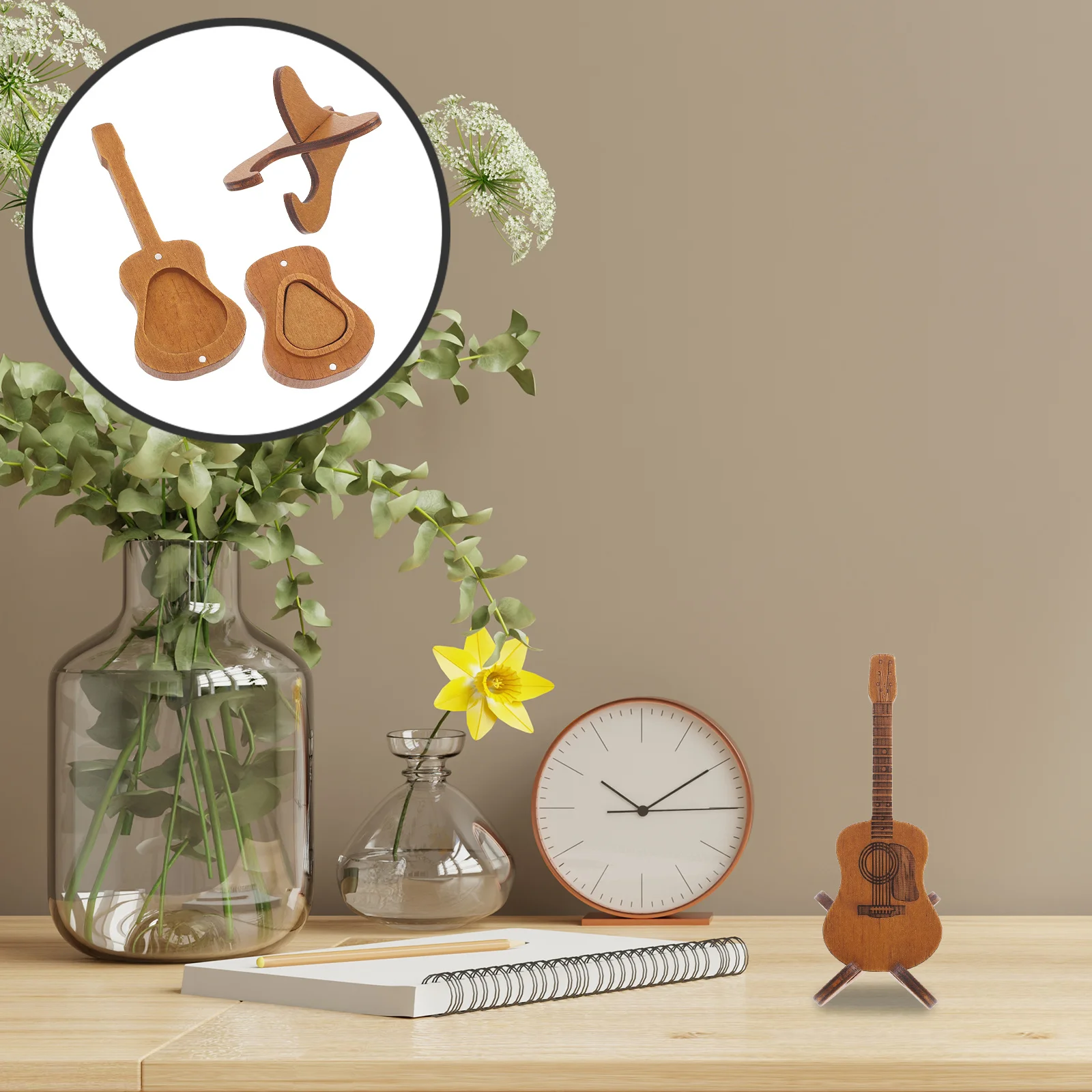 

1Set Wooden Guitar Pick Storage Box Guitar Shape Case Durable Holder for Acoustic Bass Picks Accessories Pick Case