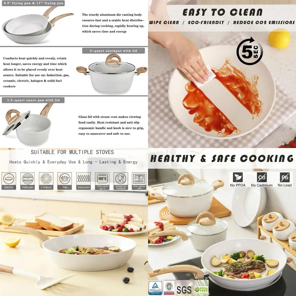 

Ceramic Non-Stick Cookware Set with Granite Design, Induction Compatible, Including Frying Pans, Saucepans, Casserole, PTFE/PFOA