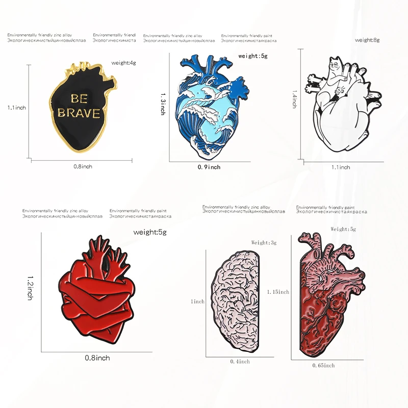 Pin Heart Neurology Brooch for Doctor and Nurse Lapel Pins Bags Badge Gifts 19style Anatomical Heart Enamel Brooch Medical