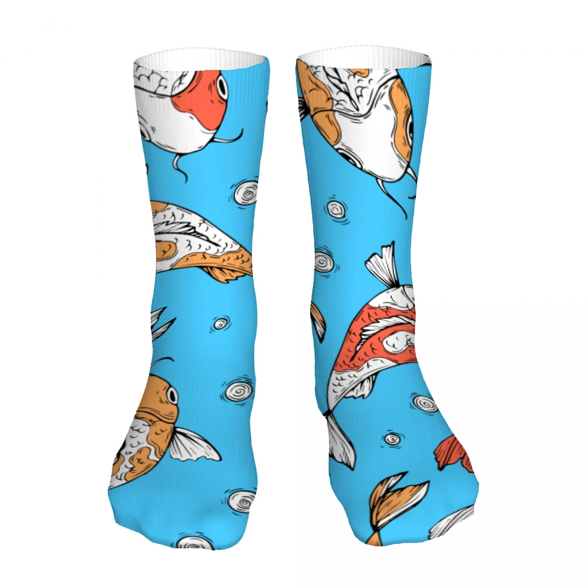 Koi Fish Pattern Mens Womens Funny Crew Socks Cool 3D Printed Design Socks Fashion Comfortable Basketball Socks