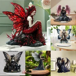 Fairy Statue,2D Flat Acrylic So Cool Black Elves Figurine,Home,Office,Cafe,room,Studio,display Case,Desktop Ornament Decor Gift