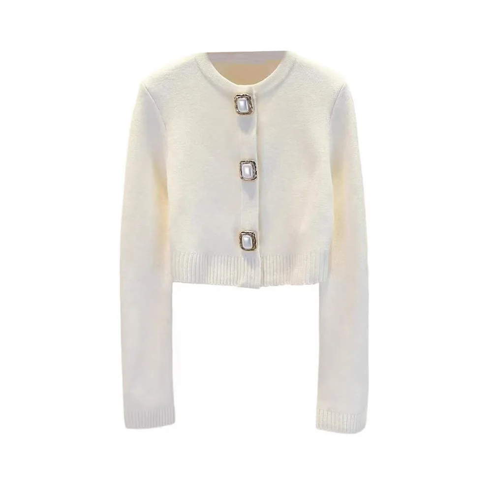 

Women Single Breasted O-Neck Casual Solid Color Ladies Short Knit Sweater Jackets 2025 Autumn Slim Knitted Cardigan Tops
