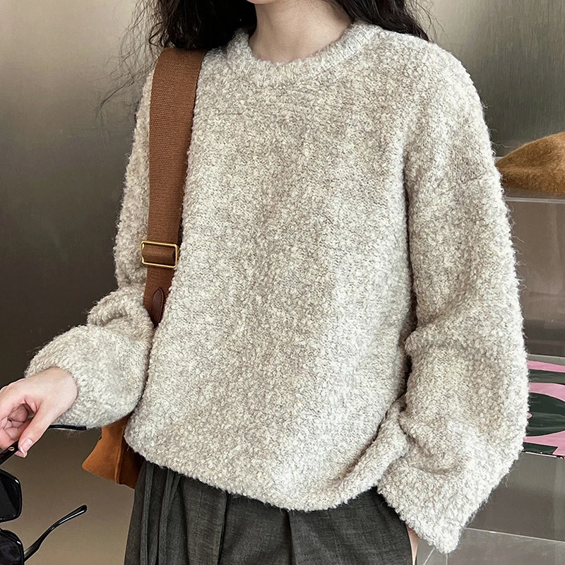 100% Real Photo Women Autumn Cashmere Knitted Sweater O-Neck Oversized Style Women Pullovers Long Sleeve Sweater Tops Pull Femme