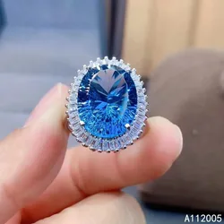 Fine Jewelry 925 Sterling Silver Inlaid Natural Blue Topaz Adjustable Female Ring Beautiful Support Test Hot Selling