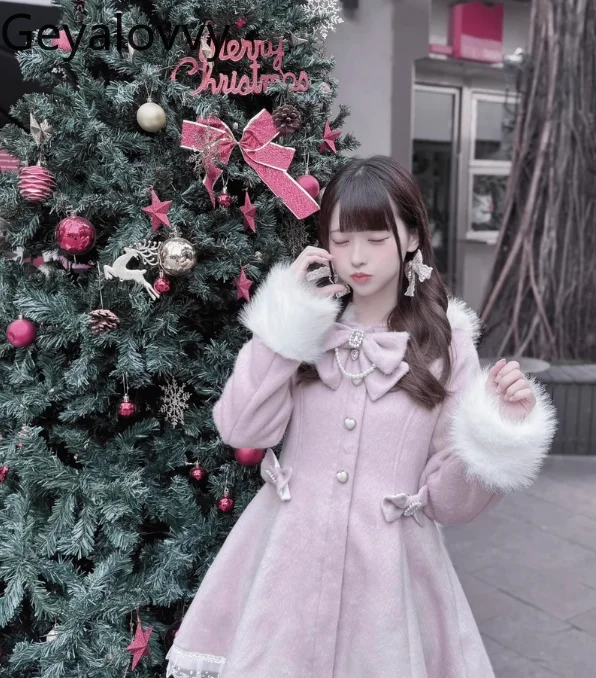 

Осенне-зимние женские длинные пальто в японском стиле, съемная шапка, двухслойные утепленные куртки, шерстяное пальто Femme