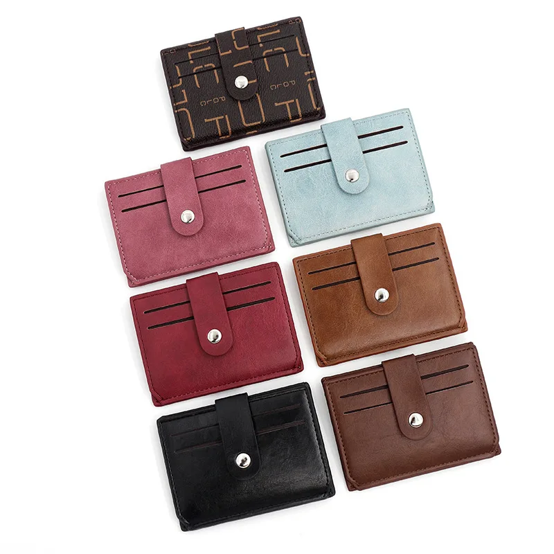 حامل بطاقة الائتمان الصغيرة الأنيقة محفظة جلدية رفيعة مع جيب للعملات المعدنية حقيبة نقود للرجال حافظة معرف للرجال محفظة أعمال صغيرة للنساء #6