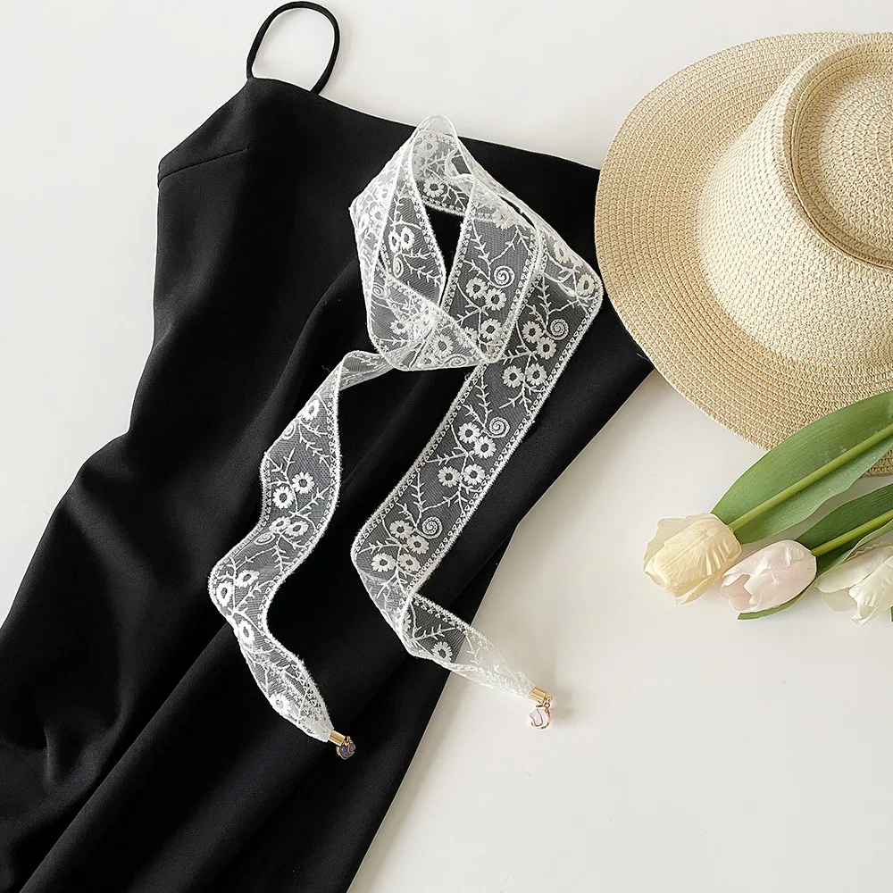 

Fashion Green Lace Hairband with Hollow out Floral Design Long Thin Pendant Women's Hair Accessory Hair Ribbon Bag Pendent Belt