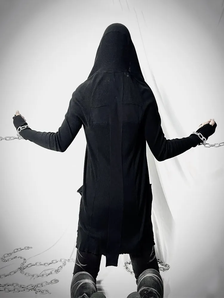 LGB Vision Hooded Cardigan Sweater Large Size Medium and Long Cross Splicing Gothic Jacket