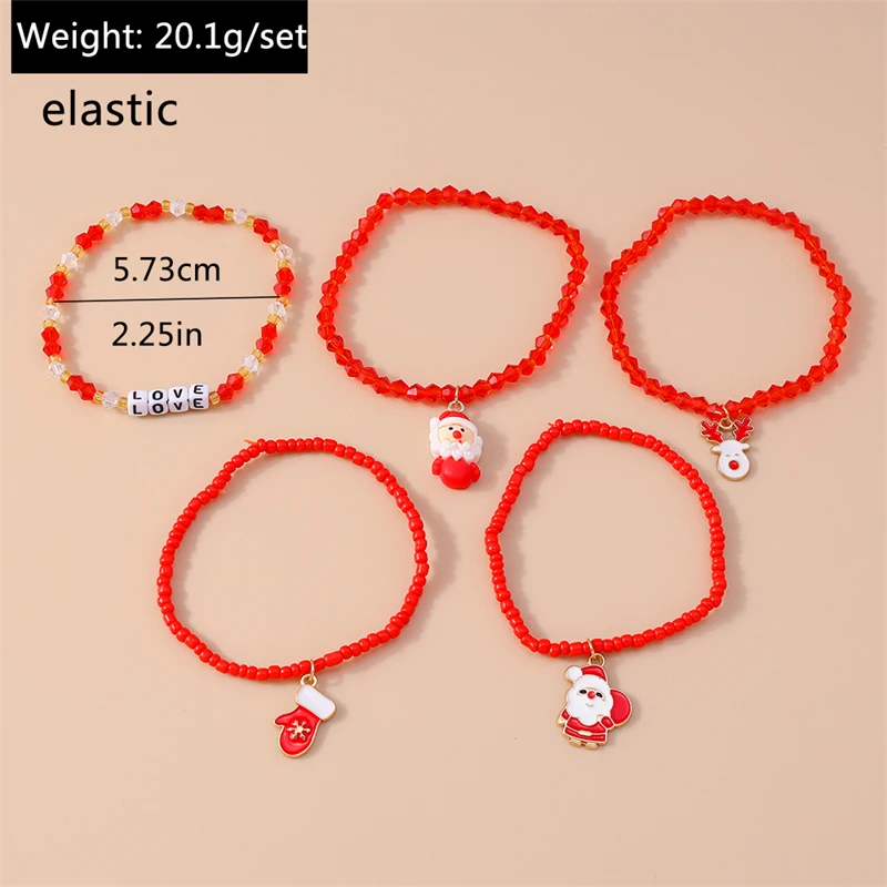5-teiliges Set Bohemian Handgemachte Perlenarmbänder für Frauen, Weihnachts-Hirsch- und Weihnachtsmann-Anhänger-Armbänder, Festivalschmuckgeschenke für Mädchen – Detail 3