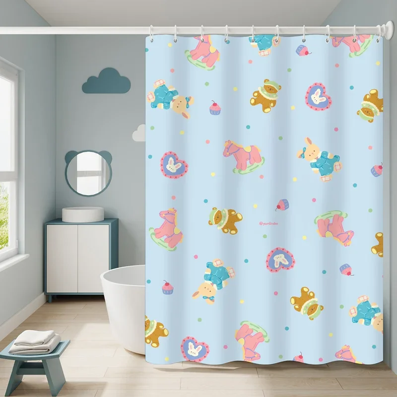 Bathroom Shower Curtain Bathroom Curtain Sweet Toys Folding Partition Curtains for Bedrooms Accessories Waterproof Fabric Set