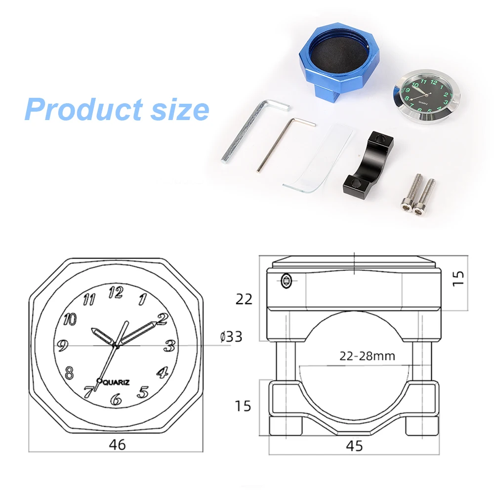 Universal 22-28mm Waterproof Motorcycle Bike Handlebar Clock Mount Watch Time Aluminum Clock With Buckle High-grade Chrome Table