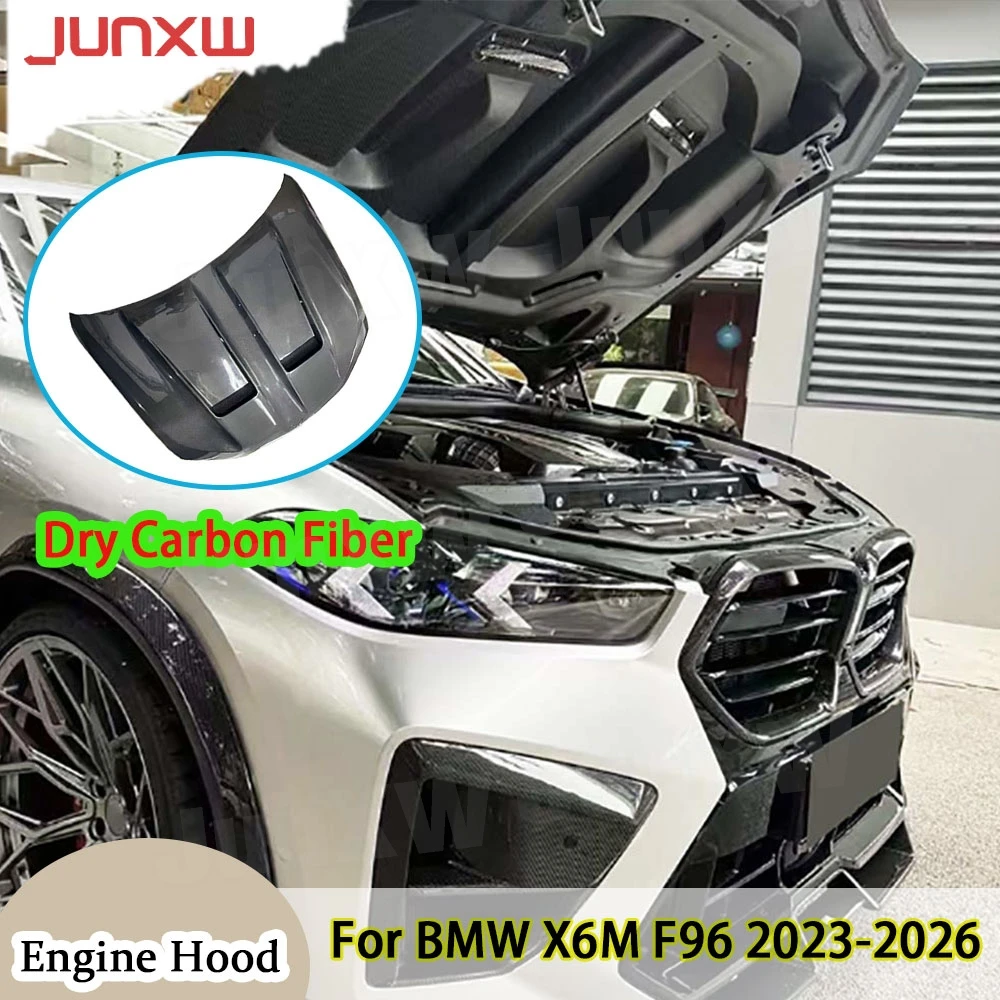 Dry Carbon Fiber Front Engine Hood Cover Decoration for BMW X6M F96 2023-2026 FRP Car Hood Bonnet Accessories Replacement