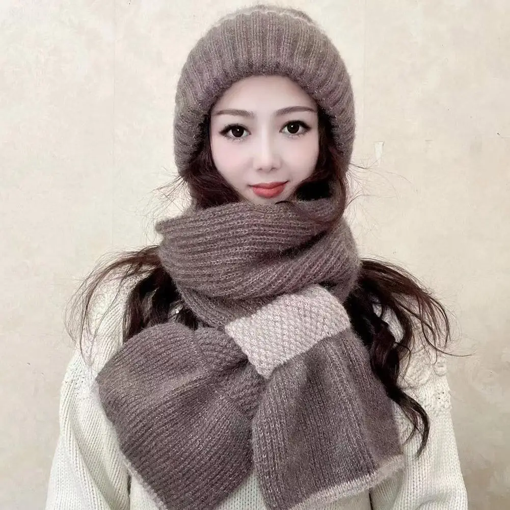 الشتاء محبوك Skullies قبعة وشاح مجموعة الباردة برهان سدادات حماية الأذن وشاح دافئ الفتيات بيني قطعة واحدة فروي قبعة طقم أربطة عنق