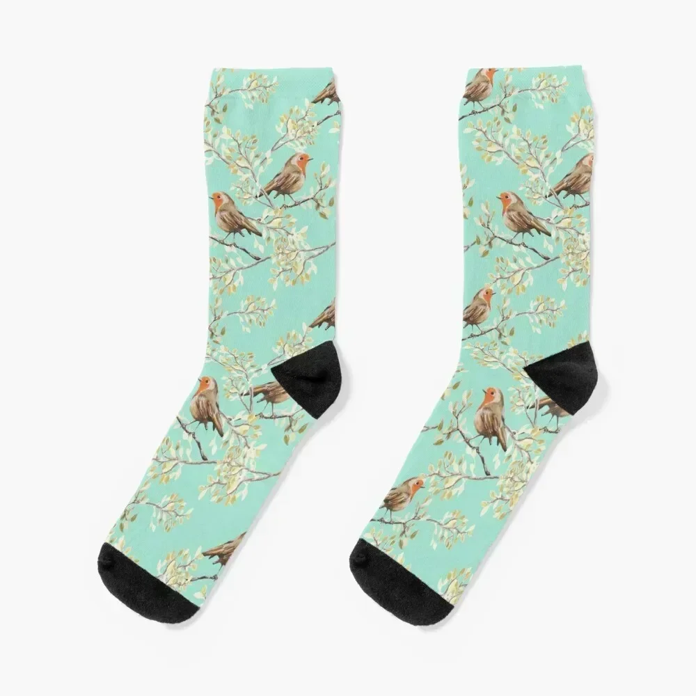 

Vintage Robin Readbreast Art Pattern Socks retro FASHION floor Socks For Men Women's
