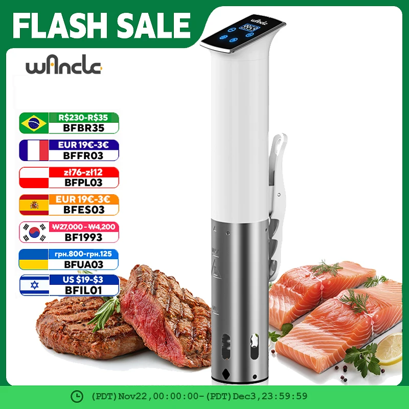 

Wancle 1100W Vacuum Sous Vide Cooker IPX7 Waterproof Slow Cooker Immersion Circulator Accurate Cooking With LED Digital Display