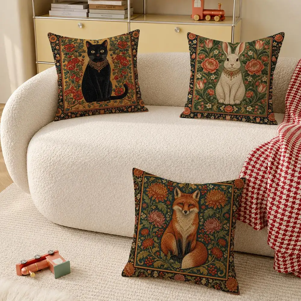 Vintage Animal Decor Cushion Cover Pillow Case Organic Short Plush Cushion Covers Washable Wrinkle-Resistant