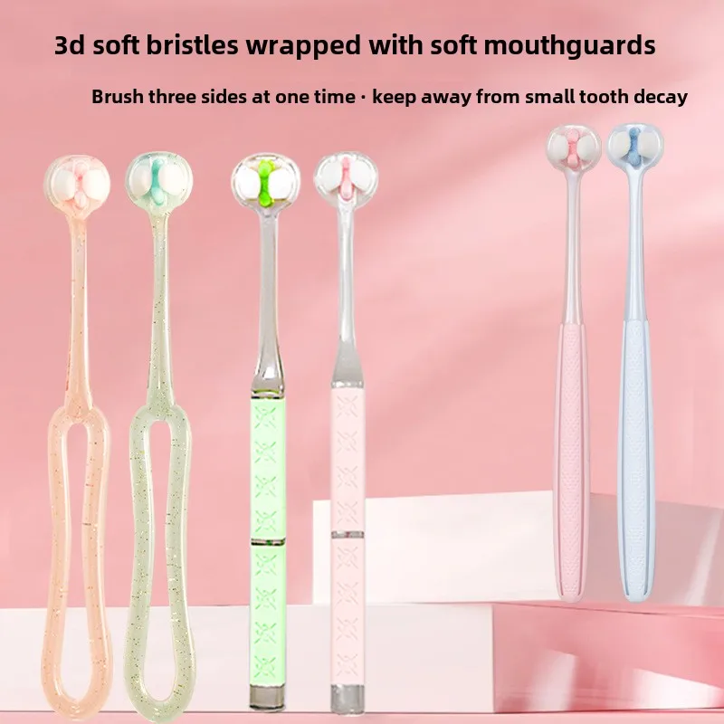 

Three sided soft bristled toothbrush with three wrapped heads, suitable for both men and women, with no blind spots