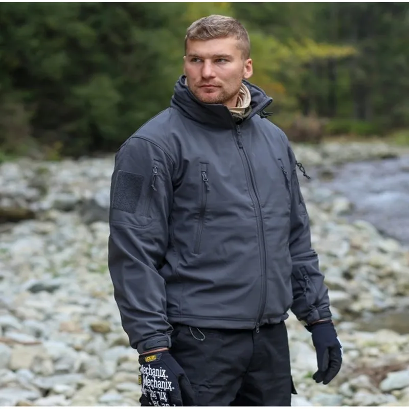 Herbst-Winter Fleecejacke für Herren Softshell Taktische Wasserdichte Armee-Tarnjacke Airsoft-Bekleidung Multicam Windbreaker – Detail 6