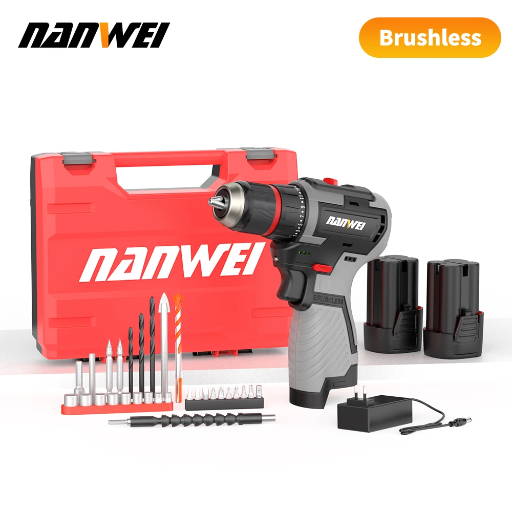 NANWEI 21V Cordless Brushless Drill Electric Screwdriver impact 80Nm  Multi-function Mini For House Renovation