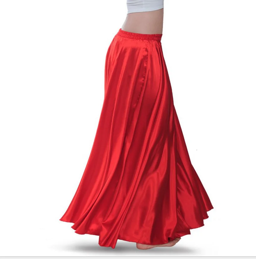 Satin Shining Belly Dance Skirt for Woman Big Swing Gypsy Spanish Flamenco Dancesuit Costumes Stage Wear Performance Clothing