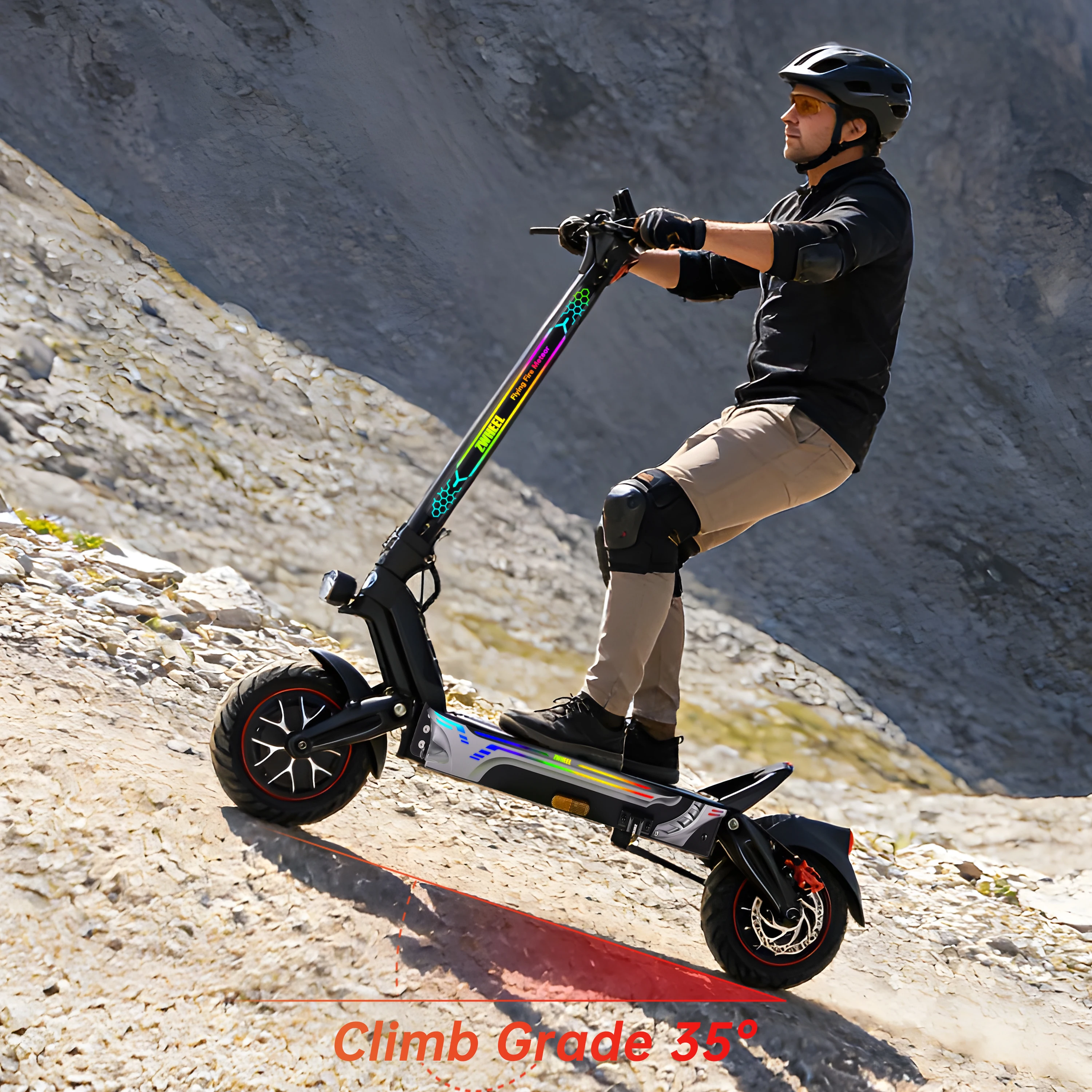 ZWHEEL GT1-Lite Dual Motors Electric Scooter Max Power 4000W Max Speed 42MPH Max Range 50 Miles 1300Wh Battery 4 Usage Modes All-wheel Drive 10''Off-Road Tires APP Bluetooth Unlocking Anti-theft Prote image 7