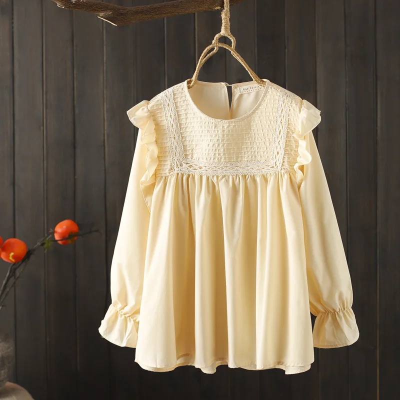 New 2026 Spring Cotton Long Sleeve Shirt, Women O Neck Ruffles Folds, Mori Girl Age Reduction Sweet Loose Dool Blouse T5D520CC