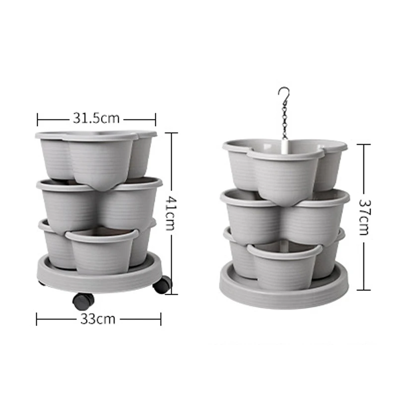 Maceteros apilables de 3 capas con ruedas móviles sembradora de jardinería vertical para plantar flores, fresas y verduras
