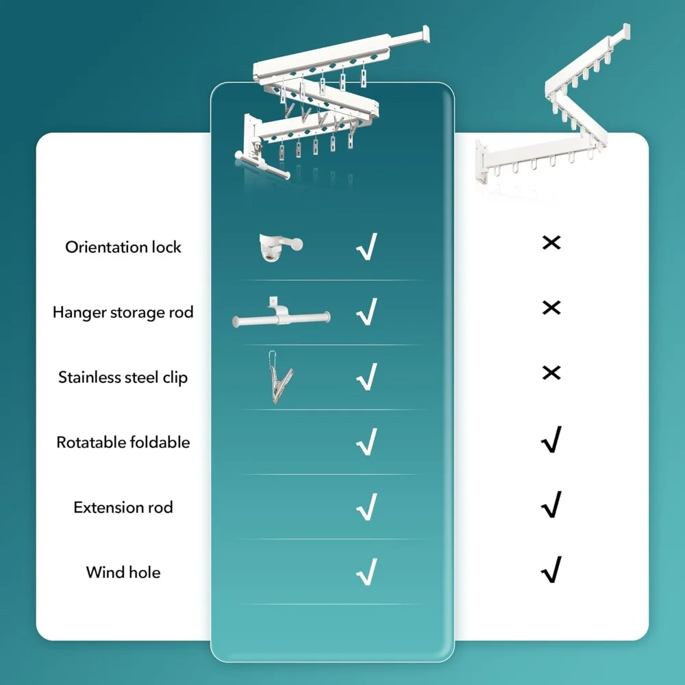 رف تجفيف الملابس القابل للطي المثبت على الحائط قابل للسحب للغسيل والتخزين