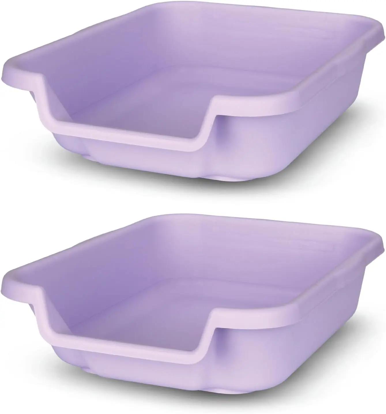 

KittyGoHere Senior Cat Litter Box 2 Pack, Small Storybook Lavender Low Entrance Kitty Litter Box Sized for Cats Comfort